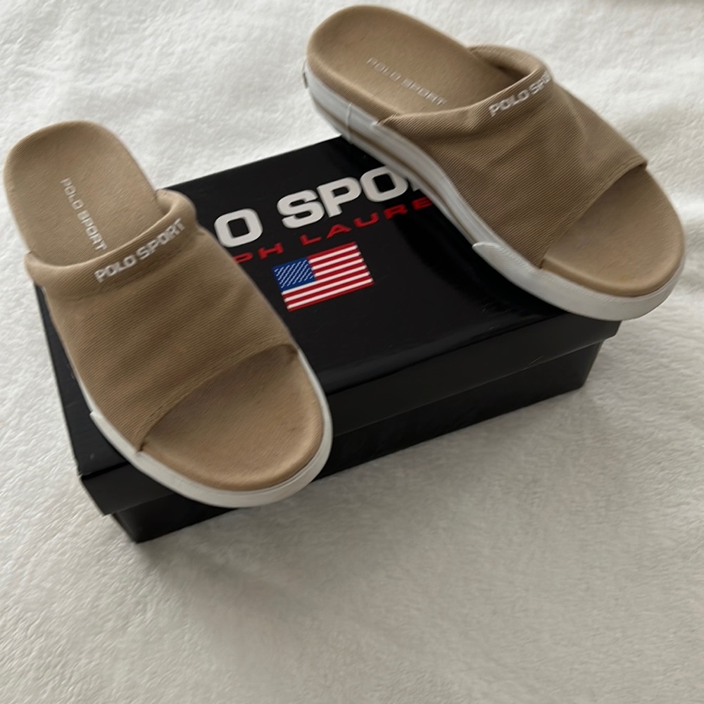Ralph Lauren twill/sand slides